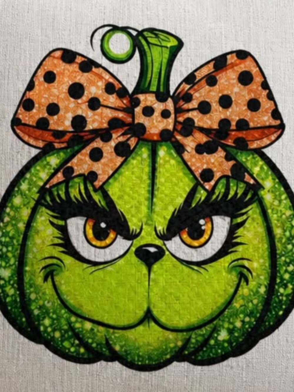 Green Halloween Pumpkin Pillow Cover 16.5” x 16.5” Orange Bow Fall Decor - Picture 3 of 3